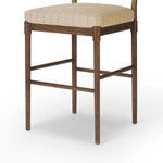Modern materials place an updated twist on the traditional bar stool. Linen/cotton blend cushioning features a faint pinstripe for a unique-while-versatile look. Simply framed by brown oak and perfect in pairs or multiples Amethyst Home provides interior design, new home construction design consulting, vintage area rugs, and lighting in the Washington metro area.