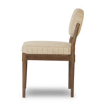 Featuring Esther Lavon Flint Dining Chair by Four Hands at Amethyst Home. Modern materials place an updated twist on the traditional armless dining chair. Linen/cotton blend cushioning features a faint pinstripe for a unique-while-versatile look. Simply framed by brown oak. Overall Dimensions: 21.25"w x 24.25"d x 33.50"h. Amethyst Home provides interior design, new home construction design consulting, vintage area rugs, and lighting in the Boston metro area.