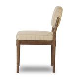 Featuring Esther Lavon Flint Dining Chair by Four Hands at Amethyst Home. Modern materials place an updated twist on the traditional armless dining chair. Linen/cotton blend cushioning features a faint pinstripe for a unique-while-versatile look. Simply framed by brown oak. Overall Dimensions: 21.25"w x 24.25"d x 33.50"h. Amethyst Home provides interior design, new home construction design consulting, vintage area rugs, and lighting in the Boston metro area.