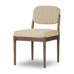 Featuring Esther Lavon Flint Dining Chair by Four Hands at Amethyst Home. Modern materials place an updated twist on the traditional armless dining chair. Linen/cotton blend cushioning features a faint pinstripe for a unique-while-versatile look. Simply framed by brown oak. Overall Dimensions: 21.25"w x 24.25"d x 33.50"h. Amethyst Home provides interior design, new home construction design consulting, vintage area rugs, and lighting in the Charlotte metro area.
