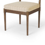 Featuring Esther Lavon Flint Dining Chair by Four Hands at Amethyst Home. Modern materials place an updated twist on the traditional armless dining chair. Linen/cotton blend cushioning features a faint pinstripe for a unique-while-versatile look. Simply framed by brown oak. Overall Dimensions: 21.25"w x 24.25"d x 33.50"h. Amethyst Home provides interior design, new home construction design consulting, vintage area rugs, and lighting in the Laguna Beach metro area.