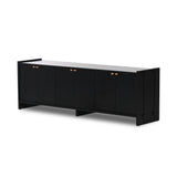 Featuring Etro Black Wash Poplar Media Console by Four Hands at Amethyst Home. Inspired by retro European design, a character-rich media console is made from black-finished poplar, with mortise and tenon joinery spanning its sides. Door pulls of top-grain leather add a textural finishing touch, while three rear cutouts keep cords out of sight.Overall Dimens. Amethyst Home provides interior design, new home construction design consulting, vintage area rugs, and lighting in the Charlotte metro area.