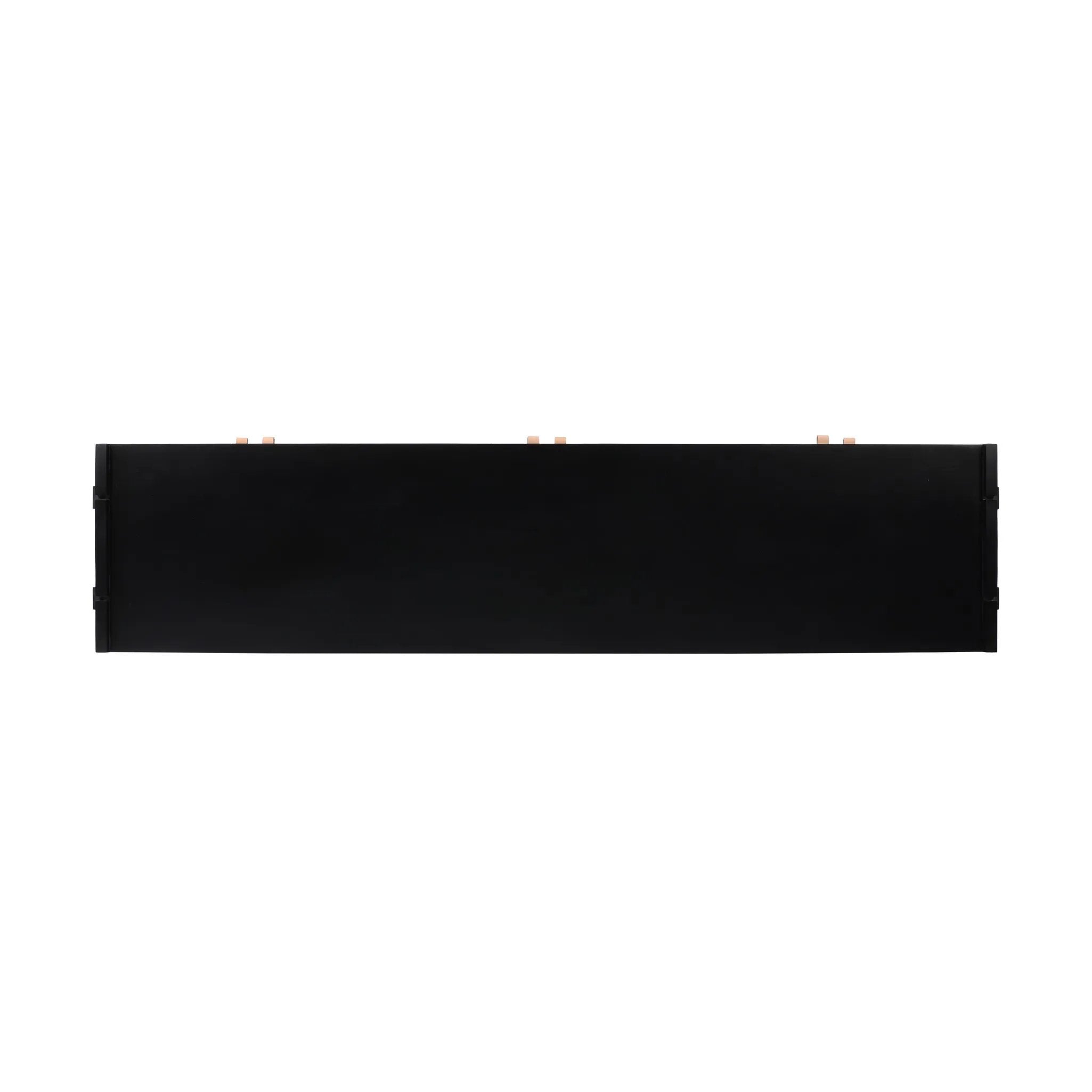 Featuring Etro Black Wash Poplar Media Console by Four Hands at Amethyst Home. Inspired by retro European design, a character-rich media console is made from black-finished poplar, with mortise and tenon joinery spanning its sides. Door pulls of top-grain leather add a textural finishing touch, while three rear cutouts keep cords out of sight.Overall Dime. Amethyst Home provides interior design, new home construction design consulting, vintage area rugs, and lighting in the Los Angeles metro area.