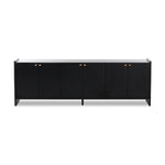 Featuring Etro Black Wash Poplar Media Console by Four Hands at Amethyst Home. Inspired by retro European design, a character-rich media console is made from black-finished poplar, with mortise and tenon joinery spanning its sides. Door pulls of top-grain leather add a textural finishing touch, while three rear cutouts keep cords out of sight.Overall Dimens. Amethyst Home provides interior design, new home construction design consulting, vintage area rugs, and lighting in the Park City metro area.