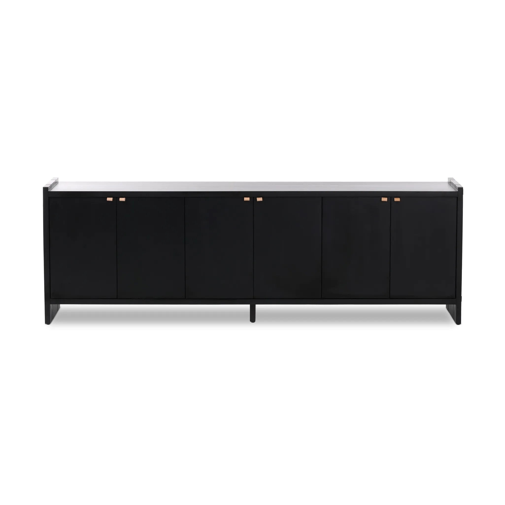 Featuring Etro Black Wash Poplar Media Console by Four Hands at Amethyst Home. Inspired by retro European design, a character-rich media console is made from black-finished poplar, with mortise and tenon joinery spanning its sides. Door pulls of top-grain leather add a textural finishing touch, while three rear cutouts keep cords out of sight.Overall Dimens. Amethyst Home provides interior design, new home construction design consulting, vintage area rugs, and lighting in the Park City metro area.