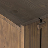 Featuring Etro Tawny Pine Media Console by Four Hands at Amethyst Home. Inspired by retro European design, a character-rich media console is made from solid pine, with mortise and tenon joinery spanning its sides. Door pulls of top-grain leather add a textural finishing touch, while three rear cutouts keep cords out of sight.Overall Dimensions: 78.00"w x 18.00. Amethyst Home provides interior design, new home construction design consulting, vintage area rugs, and lighting in the Austin metro area.