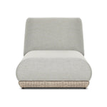 Play with contrast — in shape, material and proportion. Generous, sink-in cushioning sits atop a small, tapered woven plinth base, with structured upholstery with heavy texture inviting a comfortable sit on this outdoor chaise. Cover or store indoors during inclement weather and when not in use. Amethyst Home provides interior design, new home construction design consulting, vintage area rugs, and lighting in the Boston metro area.