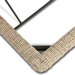 Play with contrast — in shape, material and proportion. Generous, sink-in cushioning sits atop a small, tapered woven plinth base, with structured upholstery with heavy texture inviting a comfortable sit on this outdoor chaise. Cover or store indoors during inclement weather and when not in use. Amethyst Home provides interior design, new home construction design consulting, vintage area rugs, and lighting in the Dallas metro area.