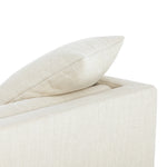 Classic goes contemporary. A cocoa-finished parawood base supports low, deep seating of performance-grade upholstery in an invitingly neutral taupe. Designed with track arms on both ends for a clean touch. Amethyst Home provides interior design, new home construction design consulting, vintage area rugs, and lighting in the Houston metro area.