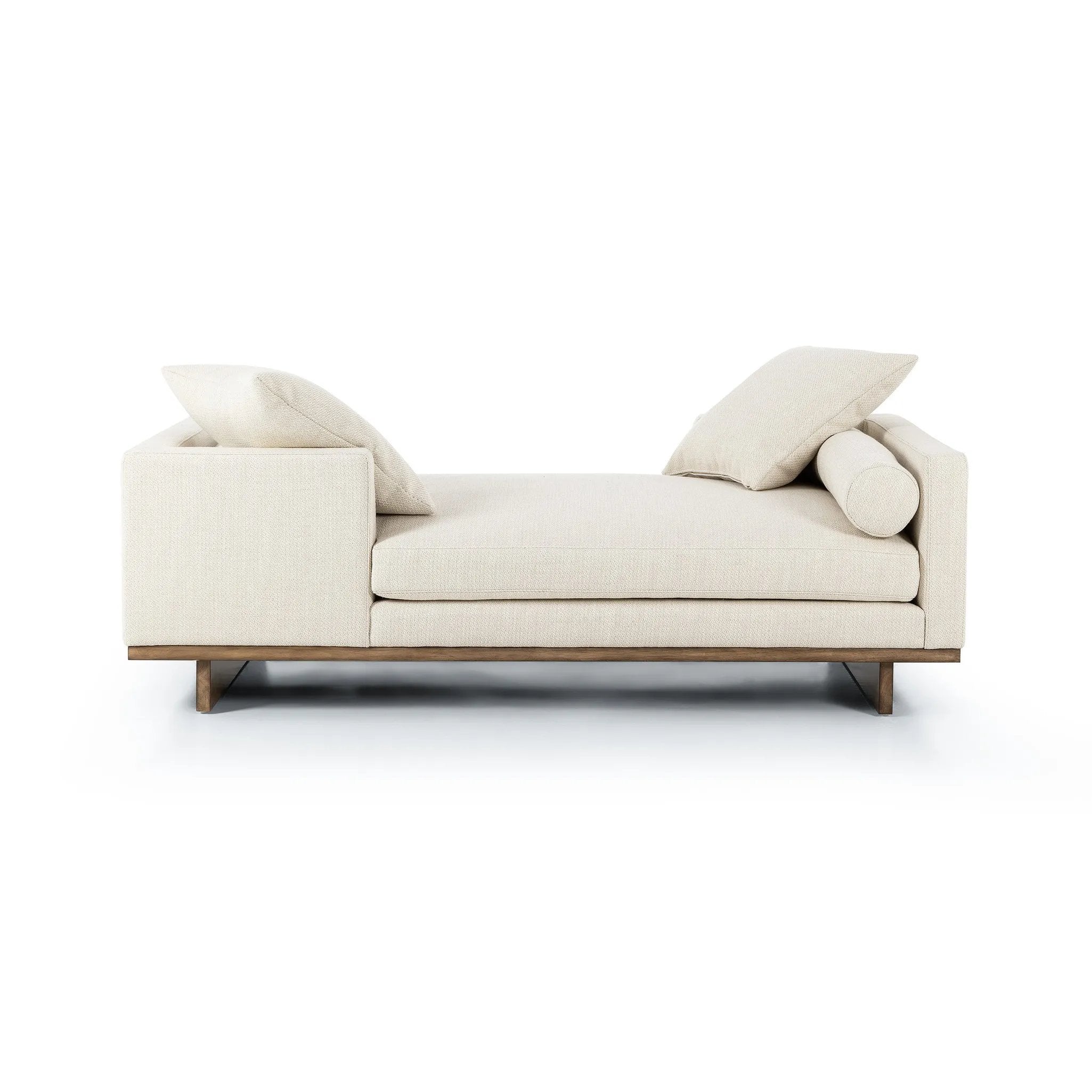 Classic goes contemporary. A cocoa-finished parawood base supports low, deep seating of performance-grade upholstery in an invitingly neutral taupe. Designed with track arms on both ends for a clean touch. Amethyst Home provides interior design, new home construction design consulting, vintage area rugs, and lighting in the Winter Garden metro area.