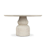This outdoor dining table brings a fresh take to the classic pedestal silhouette. Shaped in an aged concrete that has lots of character and depth for an authentically weathered look. Cover or store inside during inclement weather and when not in use. Amethyst Home provides interior design, new home construction design consulting, vintage area rugs, and lighting in the Kansas City metro area.