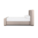 A transitional style to complement your collection, sheltered head and footboards shape a soft, contour-inspired silhouette, grounded by a plinth ash base. With clean lines and all-around cushioning, this upholstered bed brings an inviting look to the bedroom Amethyst Home provides interior design, new home construction design consulting, vintage area rugs, and lighting in the Charlotte metro area.