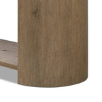 Featuring Farrow Drifted Oak Veneer Console Table by Four Hands at Amethyst Home. A simple pill-shaped console table, refreshed with intriguing design details. Made from warm, light-finished oak, open lower shelving creates endless storage and styling options for your living or media room. Three drawers bring even more storage, while bullnose and relief detail. Amethyst Home provides interior design, new home construction design consulting, vintage area rugs, and lighting in the Austin metro area.