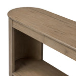 Featuring Farrow Drifted Oak Veneer Console Table by Four Hands at Amethyst Home. A simple pill-shaped console table, refreshed with intriguing design details. Made from warm, light-finished oak, open lower shelving creates endless storage and styling options for your living or media room. Three drawers bring even more storage, while bullnose and relief. Amethyst Home provides interior design, new home construction design consulting, vintage area rugs, and lighting in the Newport Beach metro area.
