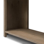 Featuring Farrow Drifted Oak Veneer Console Table by Four Hands at Amethyst Home. A simple pill-shaped console table, refreshed with intriguing design details. Made from warm, light-finished oak, open lower shelving creates endless storage and styling options for your living or media room. Three drawers bring even more storage, while bullnose and relief det. Amethyst Home provides interior design, new home construction design consulting, vintage area rugs, and lighting in the San Diego metro area.