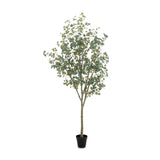 High-quality construction crafts the branches and disc-shaped leaves of this faux eucalyptus tree, for a realistic look that's designed for easy living. Ships in a black plastic liner pot. For indoor use only Amethyst Home provides interior design, new home construction design consulting, vintage area rugs, and lighting in the Laguna Beach metro area.