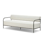 A slim take on a timeless silhouette. Hammered iron frames a squared seat and bolster back upholstered in striped, neutral fabric. Cover or store inside during inclement weather and when not in use.As enthusiasts of modern design at Amethyst, we love the nature inspired Fenn Outdoor Sofa-78" - Amalfi Natural. Amethyst Home provides interior design, new home construction design consulting, vintage area rugs, and lighting in the Miami metro area.