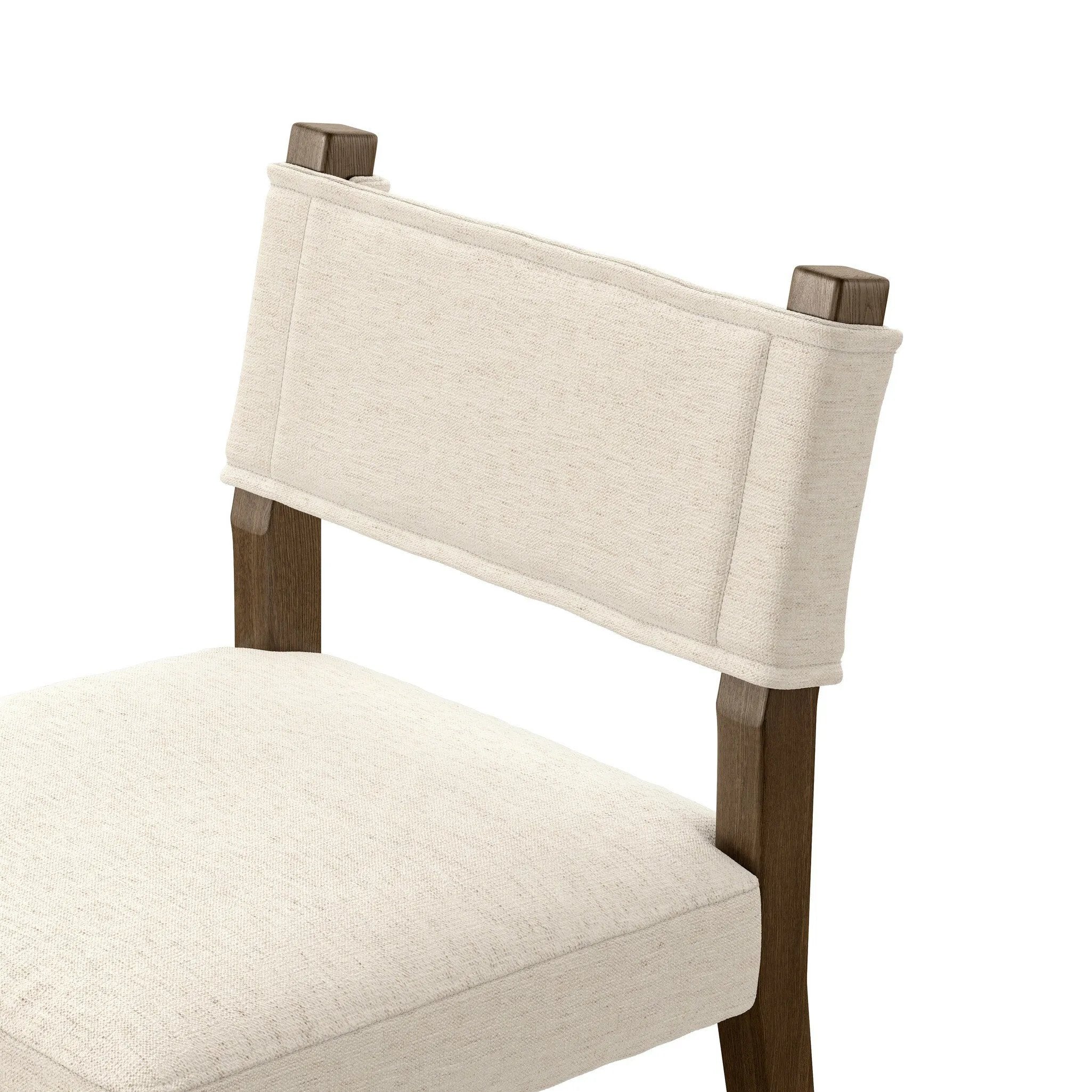 Mixed materials at their finest. Brown parawood forms a slight, simple frame for squared seating of neutral performance-grade upholstery. Charcoal top-grain leather backing takes this modern-minded dining chair to the next level Amethyst Home provides interior design, new home construction design consulting, vintage area rugs, and lighting in the Des Moines metro area.