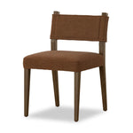 Mixed materials at their finest. Brown parawood forms a slight, simple frame for squared seating of neutral performance-grade upholstery. Charcoal top-grain leather backing takes this modern-minded dining chair to the next level Amethyst Home provides interior design, new home construction design consulting, vintage area rugs, and lighting in the Seattle metro area.