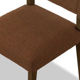 Mixed materials at their finest. Brown parawood forms a slight, simple frame for squared seating of neutral performance-grade upholstery. Charcoal top-grain leather backing takes this modern-minded dining chair to the next level Amethyst Home provides interior design, new home construction design consulting, vintage area rugs, and lighting in the Washington metro area.