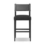 Featuring Ferris Gibson Black Bar + Counter Stool by Four Hands at Amethyst Home. Perfectly sized for the counter, black-finished parawood frames squared seating of high-performance fabric, with black top-grain leather backing. Performance fabrics are specially created to withstand spills, stains, high traffic and wear, ensuring long-term comfort and unmatched . Amethyst Home provides interior design, new home construction design consulting, vintage area rugs, and lighting in the Miami metro area.