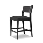 Featuring Ferris Gibson Black Bar + Counter Stool by Four Hands at Amethyst Home. Perfectly sized for the counter, black-finished parawood frames squared seating of high-performance fabric, with black top-grain leather backing. Performance fabrics are specially created to withstand spills, stains, high traffic and wear, ensuring long-term comfort and unmatc. Amethyst Home provides interior design, new home construction design consulting, vintage area rugs, and lighting in the San Diego metro area.