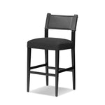 Featuring Ferris Gibson Black Bar + Counter Stool by Four Hands at Amethyst Home. Perfectly sized for the counter, black-finished parawood frames squared seating of high-performance fabric, with black top-grain leather backing. Performance fabrics are specially created to withstand spills, stains, high traffic and wear, ensuring long-term comfort and unmat. Amethyst Home provides interior design, new home construction design consulting, vintage area rugs, and lighting in the Scottsdale metro area.
