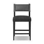 Featuring Ferris Gibson Black Bar + Counter Stool by Four Hands at Amethyst Home. Perfectly sized for the counter, black-finished parawood frames squared seating of high-performance fabric, with black top-grain leather backing. Performance fabrics are specially created to withstand spills, stains, high traffic and wear, ensuring long-term comfort and unmatched . Amethyst Home provides interior design, new home construction design consulting, vintage area rugs, and lighting in the Tampa metro area.