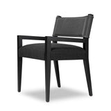Mixed materials at their finest. Black parawood frames squared seating of high-performance fabric. A top-grain leather back readies this modern-minded armchair for the head of the table. Performance fabrics are specially created to withstand spills, stains, high traffic and wear, ensuring long-term comfort and unmatched durability Amethyst Home provides interior design, new home construction design consulting, vintage area rugs, and lighting in the Portland metro area.