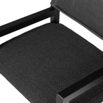 Mixed materials at their finest. Black parawood frames squared seating of high-performance fabric. A top-grain leather back readies this modern-minded armchair for the head of the table. Performance fabrics are specially created to withstand spills, stains, high traffic and wear, ensuring long-term comfort and unmatched durability Amethyst Home provides interior design, new home construction design consulting, vintage area rugs, and lighting in the San Diego metro area.