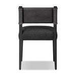 Mixed materials at their finest. Black ash forms a slight, simple frame for squared seating of neutral performance-grade upholstery. Black top-grain leather backing takes this modern-minded dining chair to the next level Amethyst Home provides interior design, new home construction design consulting, vintage area rugs, and lighting in the Laguna Beach metro area.
