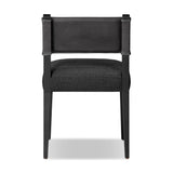 Mixed materials at their finest. Black ash forms a slight, simple frame for squared seating of neutral performance-grade upholstery. Black top-grain leather backing takes this modern-minded dining chair to the next level Amethyst Home provides interior design, new home construction design consulting, vintage area rugs, and lighting in the Laguna Beach metro area.
