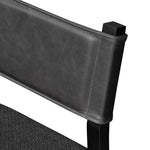 Mixed materials at their finest. Black ash forms a slight, simple frame for squared seating of neutral performance-grade upholstery. Black top-grain leather backing takes this modern-minded dining chair to the next level Amethyst Home provides interior design, new home construction design consulting, vintage area rugs, and lighting in the Scottsdale metro area.