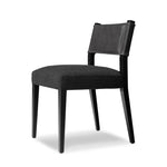 Mixed materials at their finest. Black ash forms a slight, simple frame for squared seating of neutral performance-grade upholstery. Black top-grain leather backing takes this modern-minded dining chair to the next level Amethyst Home provides interior design, new home construction design consulting, vintage area rugs, and lighting in the Winter Garden metro area.