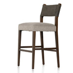 Featuring Ferris Tulsa Ink Bar + Counter Stool by Four Hands at Amethyst Home. Perfectly sized for the counter, dark-finished parawood frames squared seating of high-performance fabric, with top-grain leather backing. Performance fabrics are specially created to withstand spills, stains, high traffic and wear, ensuring long-term comfort and unmatched durab. Amethyst Home provides interior design, new home construction design consulting, vintage area rugs, and lighting in the Des Moines metro area.