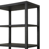 Woven black raffia drawers offer closed storage and a texture-driven take on book shelving. Antique brass-finished hardware adds a touch of vintage detailing, all framed within solid mahogany Amethyst Home provides interior design, new home construction design consulting, vintage area rugs, and lighting in the Tampa metro area.