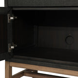 Featuring Fiona Russet Mahogany Sideboard by Four Hands at Amethyst Home. Woven black raffia places a texture-driven twist on sideboard storage. Five roomy drawers and two cabinets feature simple hardware finished in an antique brass, all supported by an open, airy base of solid mahogany.Overall Dimensions: 78.00"w x 18.00"d x 34.50"hWeight : 197.75 lbsMa. Amethyst Home provides interior design, new home construction design consulting, vintage area rugs, and lighting in the Los Angeles metro area.
