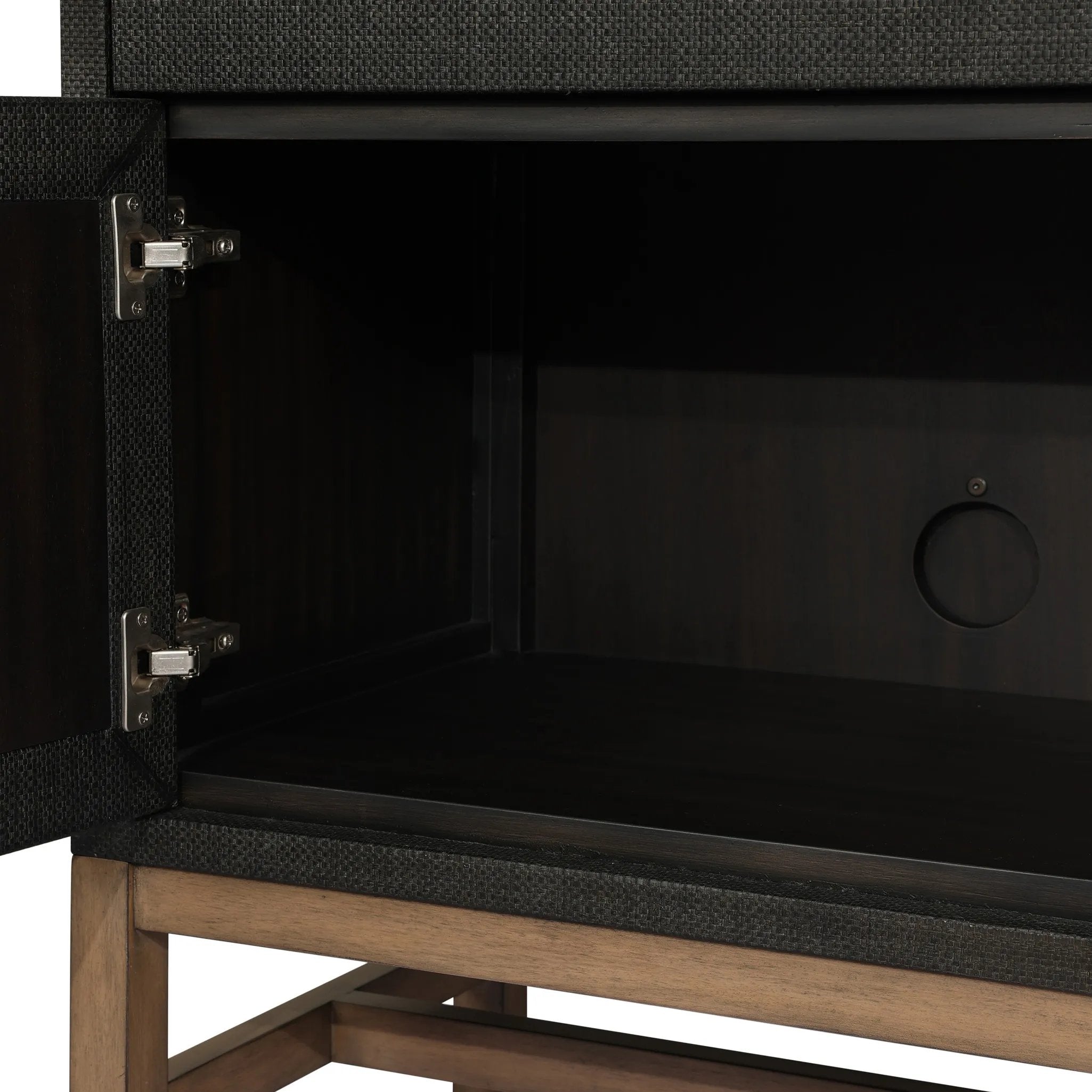 Featuring Fiona Russet Mahogany Sideboard by Four Hands at Amethyst Home. Woven black raffia places a texture-driven twist on sideboard storage. Five roomy drawers and two cabinets feature simple hardware finished in an antique brass, all supported by an open, airy base of solid mahogany.Overall Dimensions: 78.00"w x 18.00"d x 34.50"hWeight : 197.75 lbsMa. Amethyst Home provides interior design, new home construction design consulting, vintage area rugs, and lighting in the Los Angeles metro area.