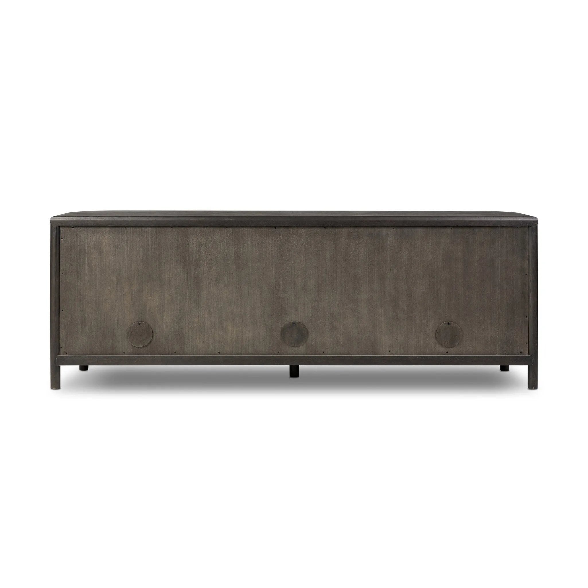 Large cylinder framework defines this oak sideboard with a warm oak finish. Curved lines add softness, while delicate hardwar