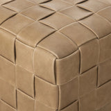 Featuring Flores Palermo Drift Ottoman by Four Hands at Amethyst Home. Soft, specialized top-grain leather is hand-woven, crafting a look of a treasured vintage find. Use as bonus seating or style with a tray for an extra surface.Overall Dimensions: 19.50"w x 19.50"d x 17.00"hWeight : 31.31 lbsMaterials: Top Grain Leather, Solid Oak, 100% Polyester. Amethyst Home provides interior design, new home construction design consulting, vintage area rugs, and lighting in the Los Angeles metro area.