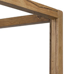 Minimalist and modern, this platform-style canopy bed is framed to a low profile and softened with an upholstered headboard. The character-rich oak's rounded corners and light brown finish add to the bed's fresh appeal Amethyst Home provides interior design, new home construction design consulting, vintage area rugs, and lighting in the Alpharetta metro area.