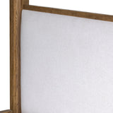 Minimalist and modern, this platform-style canopy bed is framed to a low profile and softened with an upholstered headboard. The character-rich oak's rounded corners and light brown finish add to the bed's fresh appeal Amethyst Home provides interior design, new home construction design consulting, vintage area rugs, and lighting in the Kansas City metro area.