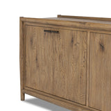 The traditional spindle structure brought to modern speed. Made from weathered oak, the sideboard brings generous storage space to dining and entertaining, working into a range of spaces and collections with ease. Simple cylindrical hardware is finished in an aged bronze Amethyst Home provides interior design, new home construction design consulting, vintage area rugs, and lighting in the Austin metro area.