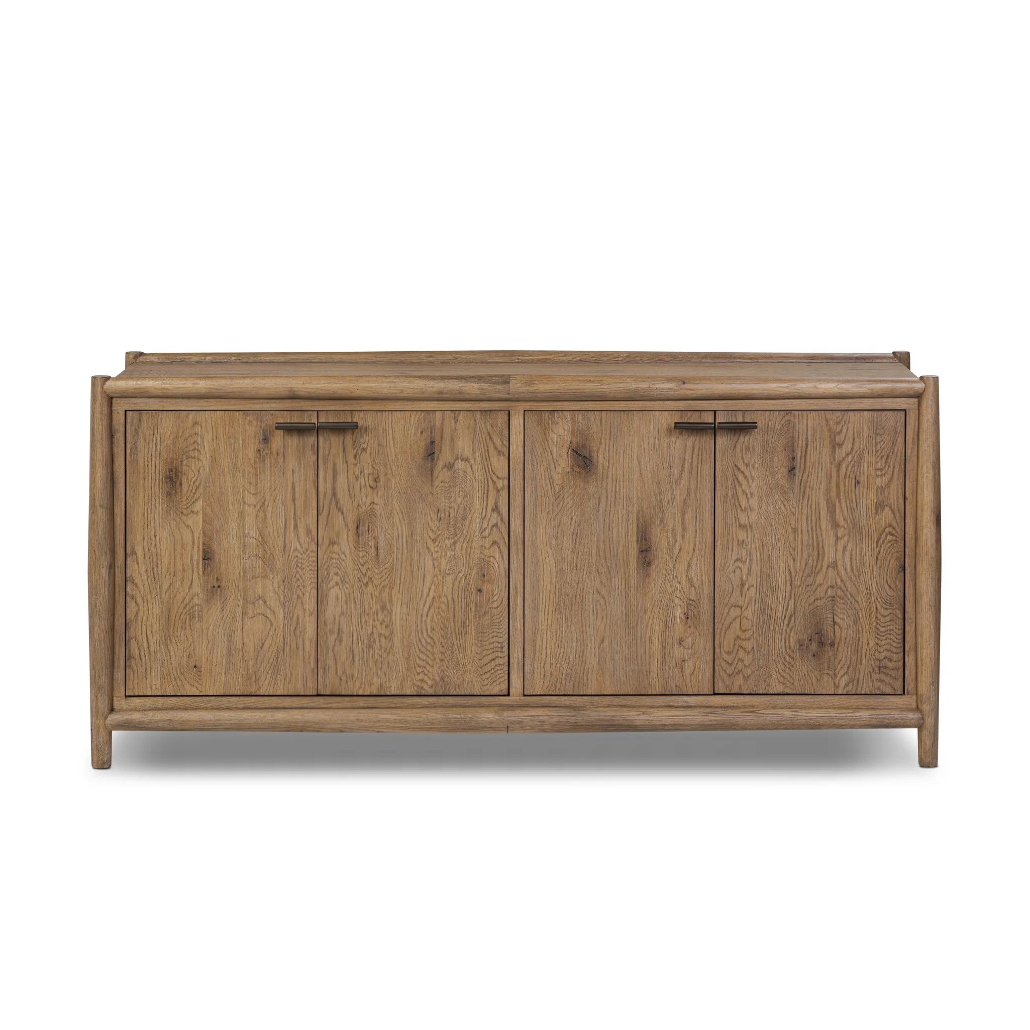 The traditional spindle structure brought to modern speed. Made from weathered oak, the sideboard brings generous storage space to dining and entertaining, working into a range of spaces and collections with ease. Simple cylindrical hardware is finished in an aged bronze Amethyst Home provides interior design, new home construction design consulting, vintage area rugs, and lighting in the Boston metro area.