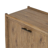 The traditional spindle structure brought to modern speed. Made from weathered oak, the sideboard brings generous storage space to dining and entertaining, working into a range of spaces and collections with ease. Simple cylindrical hardware is finished in an aged bronze Amethyst Home provides interior design, new home construction design consulting, vintage area rugs, and lighting in the Calabasas metro area.