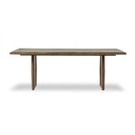 Made from weathered oak, simple lines and a light, rustic finish play up the natural beauty of this double pedestal dining table Amethyst Home provides interior design, new home construction design consulting, vintage area rugs, and lighting in the Alpharetta metro area.