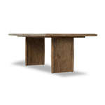 Made from weathered oak, simple lines and a light, rustic finish play up the natural beauty of this double pedestal dining table Amethyst Home provides interior design, new home construction design consulting, vintage area rugs, and lighting in the Austin metro area.