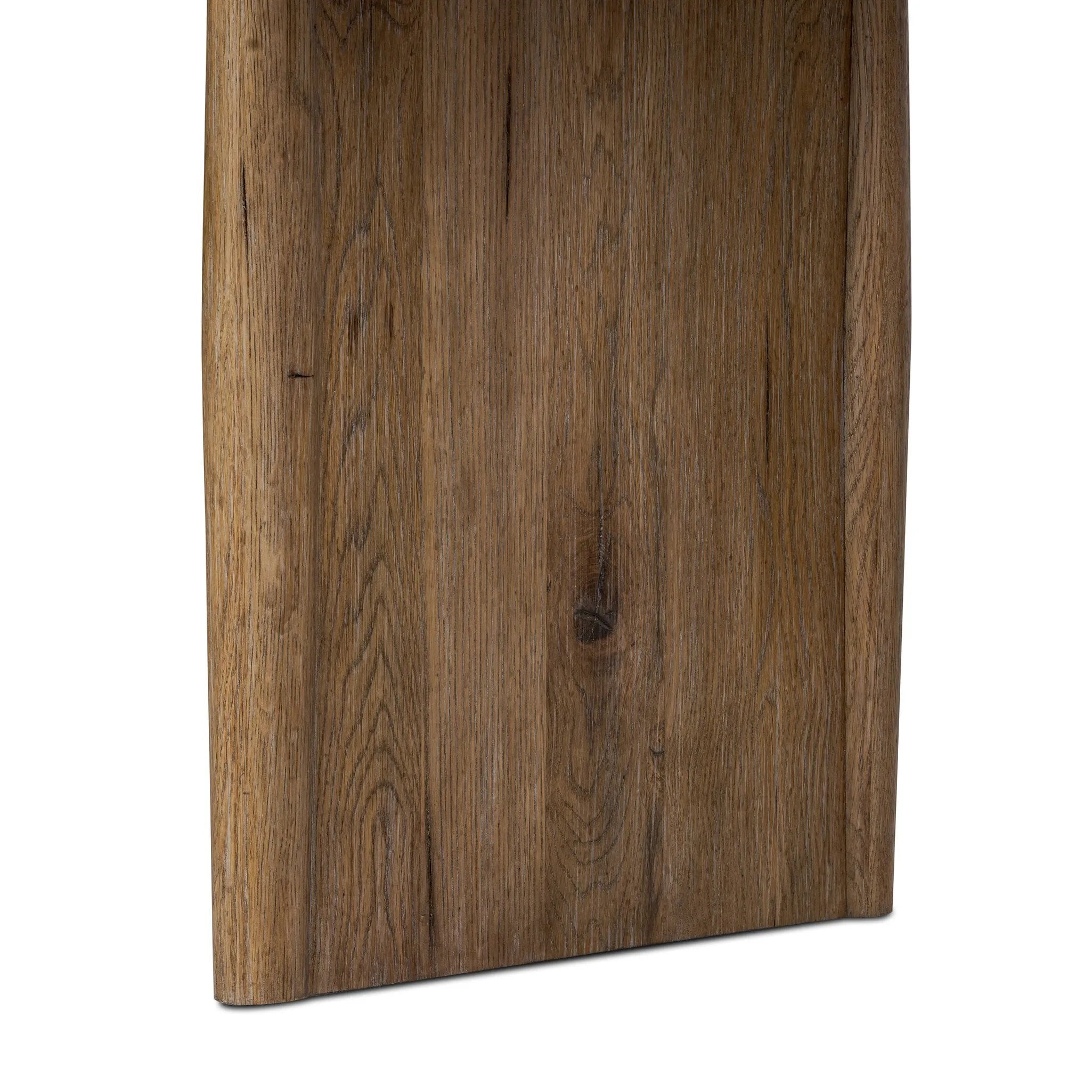 Made from weathered oak, simple lines and a light, rustic finish play up the natural beauty of this double pedestal dining table Amethyst Home provides interior design, new home construction design consulting, vintage area rugs, and lighting in the Los Angeles metro area.