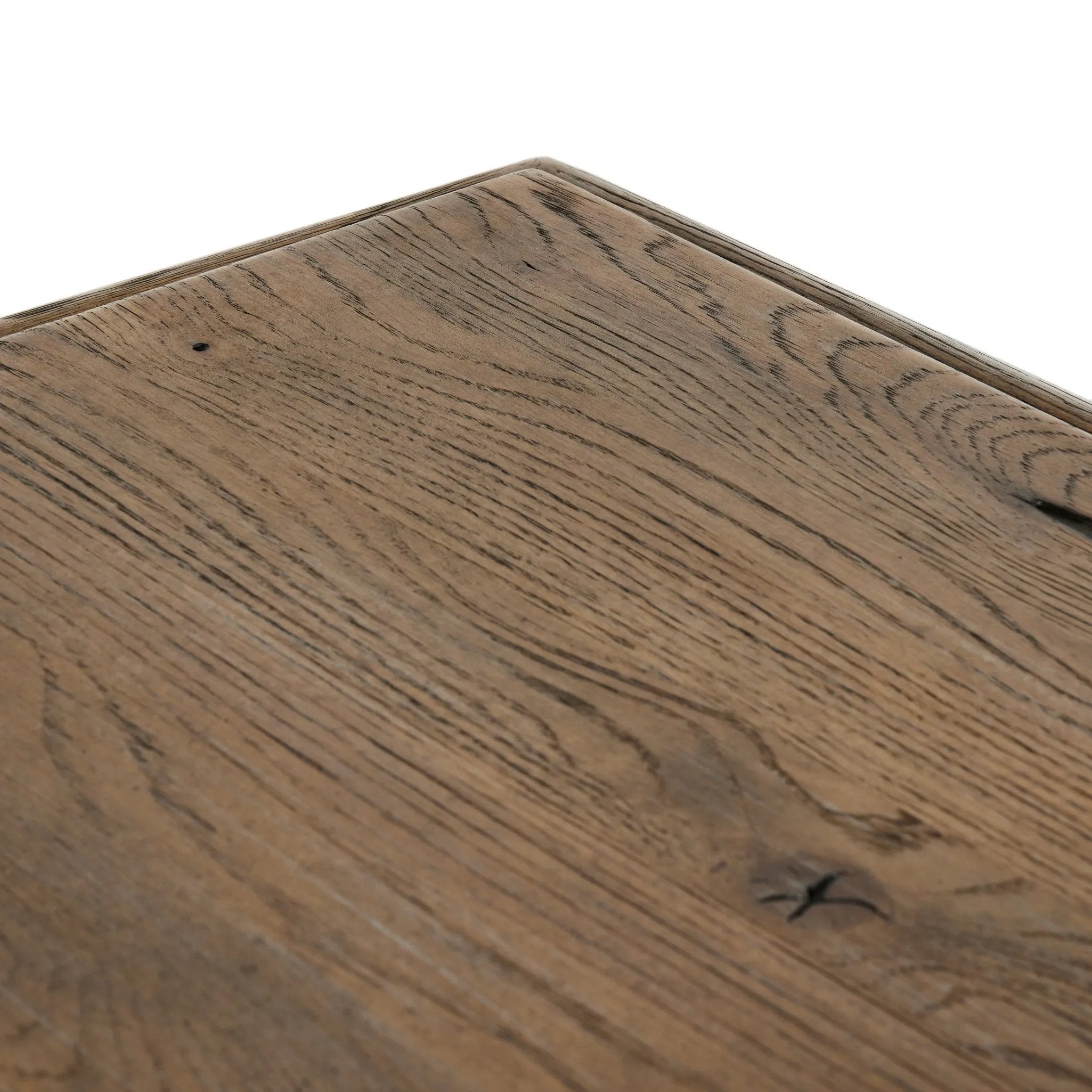 Made from weathered oak, simple lines and a light, rustic finish play up the natural beauty of this double pedestal dining table Amethyst Home provides interior design, new home construction design consulting, vintage area rugs, and lighting in the Newport Beach metro area.