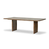 Made from weathered oak, simple lines and a light, rustic finish play up the natural beauty of this double pedestal dining table Amethyst Home provides interior design, new home construction design consulting, vintage area rugs, and lighting in the Winter Garden metro area.